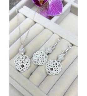 Gümüş Kazaziye Aşk Düğümü Kolye Küpe Set : Gümüş-Altın : Beyaz : Gümüş : Siyah-Gümüş : Siyah-Altın (Beyaz)
