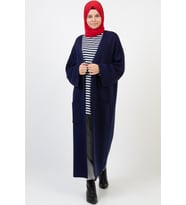 Kadın Kışlık Kimono Kol Cepli V Yaka Hırka 4100 (Saks)