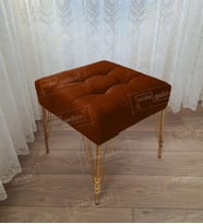 Modern Dilim Puf Ayakucu Puf Gold Metal Ayak (45*45) (Kahverengi)