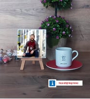Doğum Günü Hediyesi Fotoğraflı Dekoratif Taş, Ahşap Altlıklı Türk Kahvesi Fincanı Hediye (Model 3)