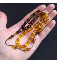 7x11 mm Kapsül Ateşi Kehribar Tesbih Fares Baydoun Usta İşçilikli İmzalı Tespih Ahşap Kutulu (Siyah-Sarı)
