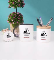 Sevimli Panda Kupa Bardak Kalemlik ve Anahtarlık İsme Özel (Model 6)