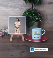 Öğretmene Hediye Fotoğraflı Dekoratif Taş, Ahşap Altlıklı Türk Kahvesi Fincanı Hediye (Model 8)