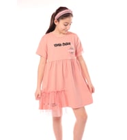 Toontoy Kız Çocuk Youth Choice Baskılı Tüllü Elbise (Koyu Pudra)