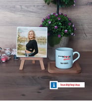 Radyoloji Teknikeri Fotoğraflı Dekoratif Taş, Ahşap Altlıklı Türk Kahvesi Fincanı Hediye (Model 1)