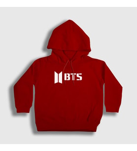 Presmono Unisex Çocuk Beyaz Logo Bts Kapüşonlu Sweatshirt 22323tt (Kırmızı)