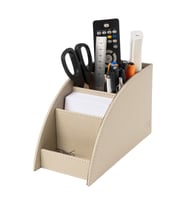 Masaüstü Deri Kalemlik Kumandalık Organizer 4 Gözlü Desktop Organizer Rainbow Vegan 10x21,5x12,5 cm (Bej)