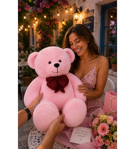 100 cm Papyonlu Büyük Ayıcık (%100 Yerli) (Pembe)