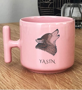 Kişiye Özel Kurt Baskılı Hediye Pastel T Kupa Babaya Kardeşe Hediye (Pembe)