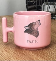 Kişiye Özel Kurt Baskılı Hediye Pastel T Kupa Babaya Kardeşe Hediye (Pembe)