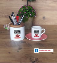 Kadın Öğretmene Hediye Hediyeleri Türk Kahvesi Fincanı Kırmızı, Kalemlik Kişiye Özel Hediye (Model 4)