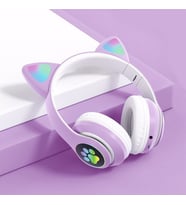 Pazariz Kart Girişli Led Işıklı Kablosuz Ve Kablolu Bluetooth Kedi Kulaklık  (Mor)