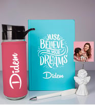 Kişiye Özel Defter Kalem Matara Ve Fotoğraflı Notluk Seti 93524 (Turkuaz)