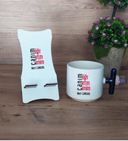 Öğretmene Hediye Canım Öğretmenim Hediye Sepeti Kupa Bardak T Kulplu ve Ahşap Telefon Standı Öğretmenler Günü Hediyesi (Model 2)