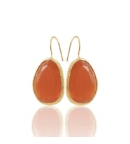 Kadir Jewellery 22 Ayar Altın Kaplama Fosil Taşlı Küpe -El İşçiliği Ve Hipoalerjenik Küpe (Kırmızı)