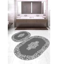 Dijital Baskılı Kaymaz Taban Yıkanabilir Oval 2'li Klozet Takımı Banyo Paspası NOKZ-SD-623 (Gri)