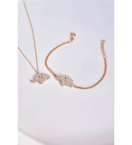 925 Ayar Gümüş Zirkon Taşlı Fil Kolye Ve Bileklik Set (Rose)