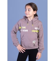 Toontoy Kız Çocuk Kapüşolu Kanguru Cepli Baskılı Sweatshirt (Kahverengi)