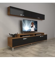 Decoraktiv Ekoflex 5 Slm Krom Ayaklı Tv Ünitesi Tv Sehpası (Siyah - Ceviz)