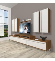 Decoraktiv Ekoflex 8d Mdf Krom Ayaklı Tv Ünitesi Tv Sehpası (Beyaz - Kahverengi)