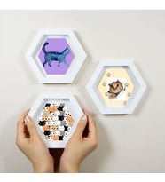 Kedi Tasarımlı 3 lü Altıgen Çerçeve (Beyaz)