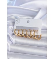 316L Çelik Gold Renk Halka Model Kadın Küpe Seti (Gold)