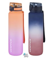 Uzspace 2'li Tritan Matara Seti 1000ml BÜYÜK BOY Çift Renk Softtouch FF Collection Tritan Su Matarası (Turuncu-Lacivert)