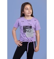 Toontoy Kız Çocuk Komple Baskılı Bağlama Detaylı Tişört (Lila)