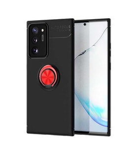 Samsung Galaxy Note 20 Ultra Kılıf Yüzüklü Magnetli Ravel Case (Siyah-Kırmızı)