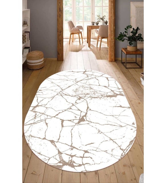 Dijital Baskılı Kaymaz Taban Yıkanabilir Oval Salon Halısı Mutfak Halısı Yolluk NDO-HT-417 (Kahverengi)