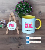 Ebe Kupa Bardak Kırmızı ve Ahşap Anahtarlık Hediye (Model 6)