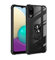 Galaxy A02 Kılıf Şeffaf Manyetik Yüzüklü Zırh Silikon (Siyah)