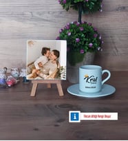 Kral Babam Babaya Hediye Fotoğraflı Dekoratif Taş, Ahşap Altlıklı Türk Kahvesi Fincanı Hediye (Model 2)