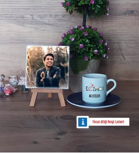 Eczacı Fotoğraflı Dekoratif Taş, Ahşap Altlıklı Türk Kahvesi Fincanı HediyeEczacıya Hediye Eczacılar Günü Hediyesi (Model 4)