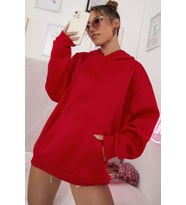 Unisex Pamuk Şardonlu Kapüşonlu Sweatshirt (Kırmızı)
