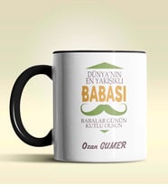 Kişiye Özel Dünya'nın En Yakışıklı Babası Tasarımlı Siyah Kupa (Siyah)