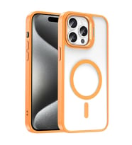 Vendas iPhone 15 Pro Kılıf Magsafe Wireless Şarj Özellikli Standlı Zore Magsafe Klon Lensli Kapak (Turuncu)