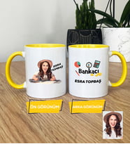 Kişiye Özel Karikatürlü Kadın Bankacı Kupa Bardak Kadın Bankacıya Hediye (Sarı)