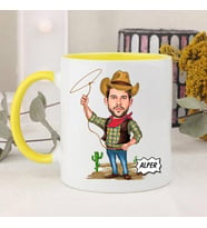 Erkeğe Hediye İsimli Kovboy Karikatürlü Kupa Bardak (Sarı)