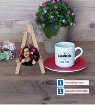 Paramedik Türk Kahvesi Fincanı Ahşap Altlıklı ve Fotoğraflı Ahşap Anahtarlık Hediye (Model 3)