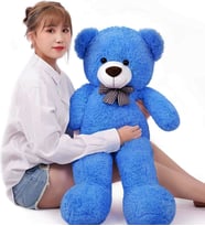 90-80 cm Papyonlu Sevimli Peluş Şaşkın Ayı - Sevgiliye En Tatlı Hediye (Mavi)