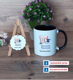 Matematik Öğretmeni Kupa Bardak Kırmızı ve Ahşap Anahtarlık HediyeÖğretmenler Günü Hediyesi (Model 10)