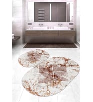 Dijital Baskılı Kaymaz Taban Yıkanabilir Oval 2'li Klozet Takımı Banyo Paspası NOKZ-SD-1035 (Kahverengi)