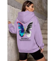 Unisex Butterfly Sırt Baskılı Sweatshirt (Lila)