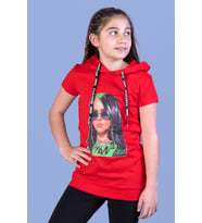 Toontoy Kız Çocuk Billie Eilish Baskılı Kapüşonlu Tişört (Kırmızı)