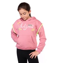 Toontoy Kız Çocuk Kapüşonlu Fermuar Detaylı Baskılı Sweatshirt (Gül Kurusu)