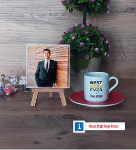 Patrona Hediye Fotoğraflı Dekoratif Taş, Ahşap Altlıklı Türk Kahvesi Fincanı Hediye (Model 3)