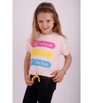 Toontoy Kız Çocuk Instagram Baskılı Tişört (Pudra)