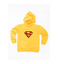 Superman baskılı kapüşonlu pamuklu kumaş çocuk sweatshirt (Sarı)