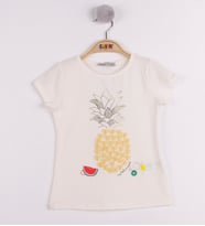 Toontoy Kız Çocuk Ananas Baskılı Tişört  (Ekru)